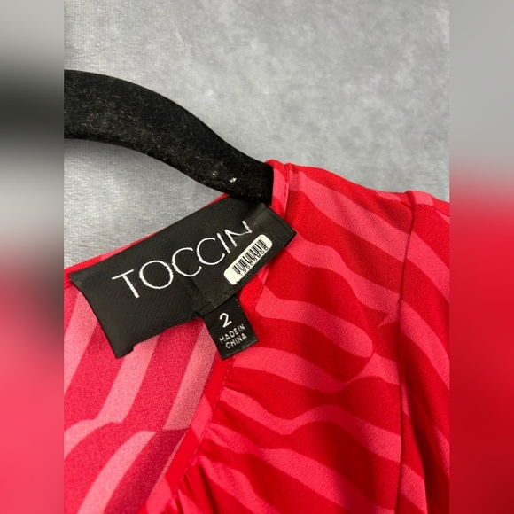 Toccin Elyse Striped Pleated Pink Midi Spring Wedding Formal Dress Size 14 - Picture 8 of 11